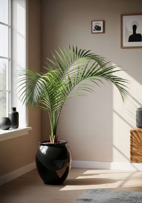 An elegant Parlor Palm with feathery green fronds.
