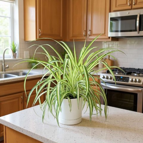 A Spider Plant overflowing with baby plantlets.