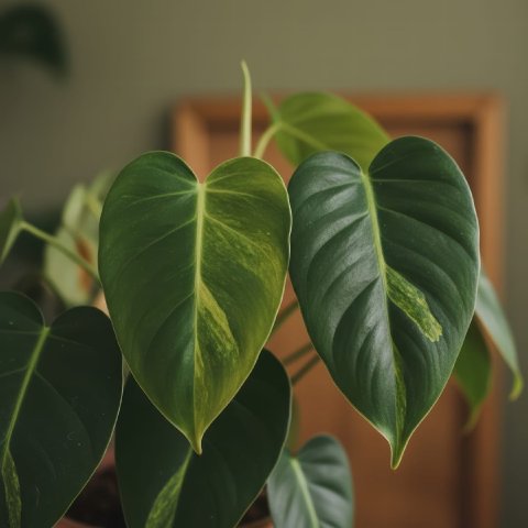 A philodendron with no new unfurling leaves, symbolizing its slowing growth in the autumn.