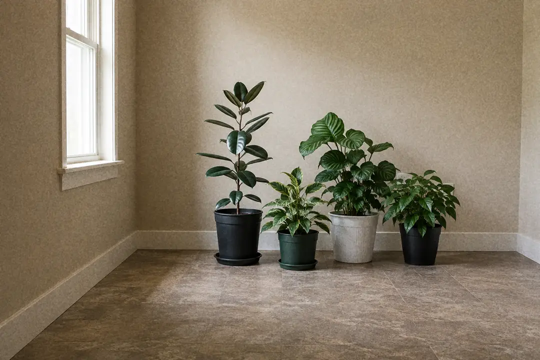 Recently returned houseplants standing apart from the main collection during quarantine