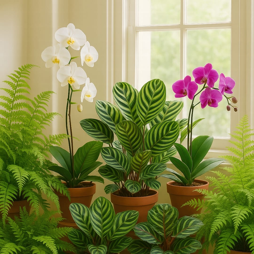 A collection of tropical plants sensitive to heat