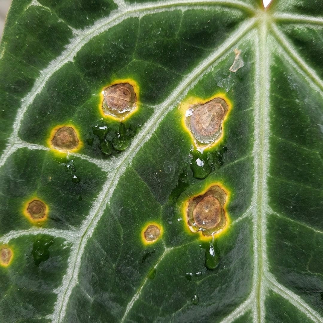 Leaf with brown spots and yellow halo