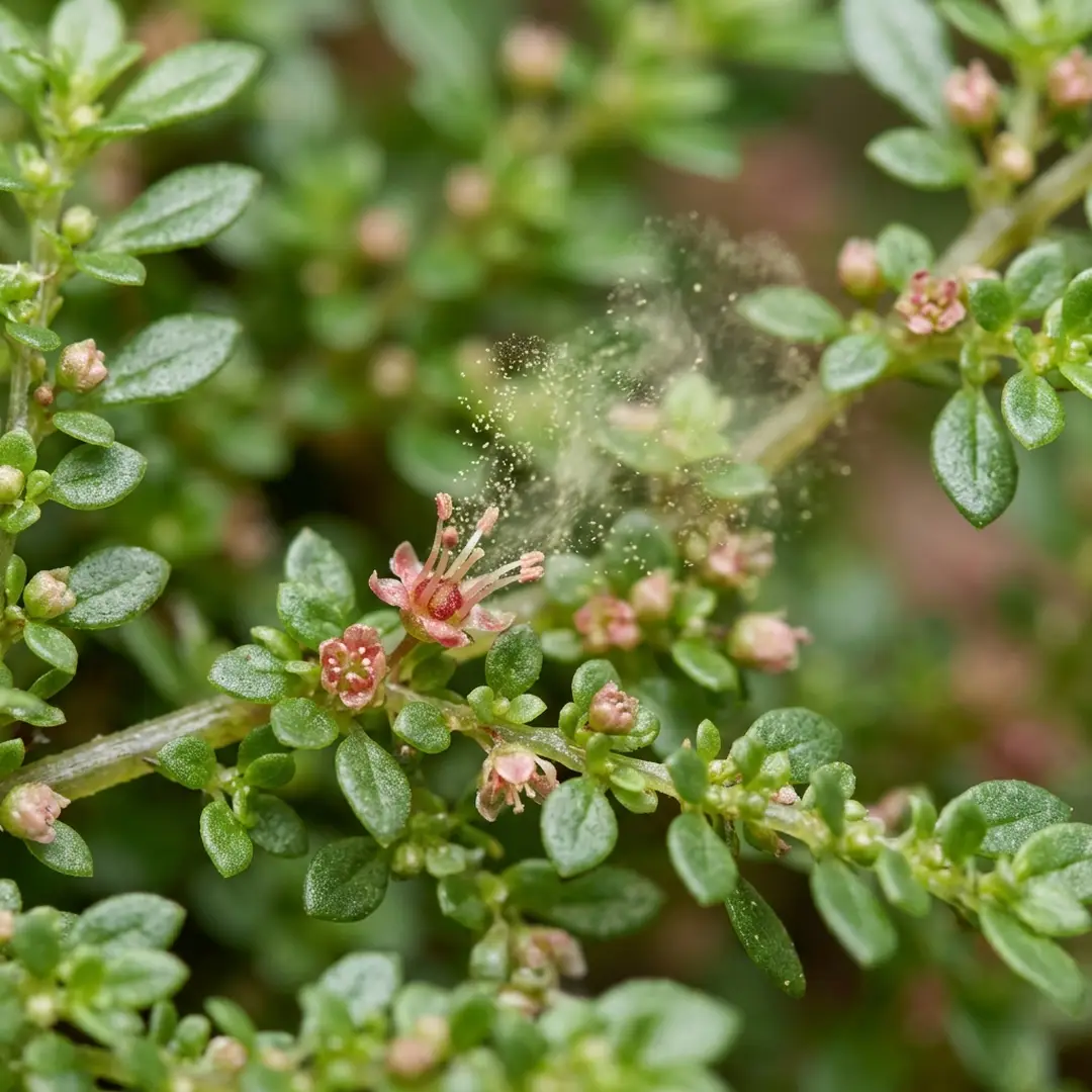 Close-up of Artillery Fern flowers showing the pollen-release mechanism