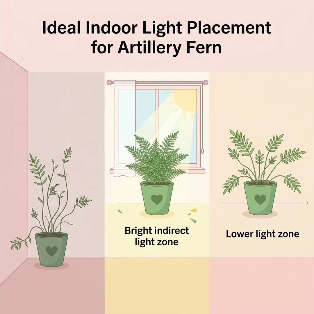 Ideal light conditions for Artillery Fern