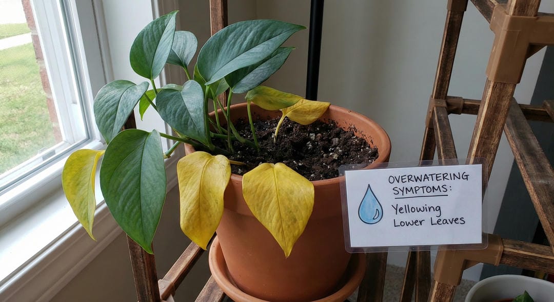 Baltic Blue Pothos showing yellowing leaves from overwatering