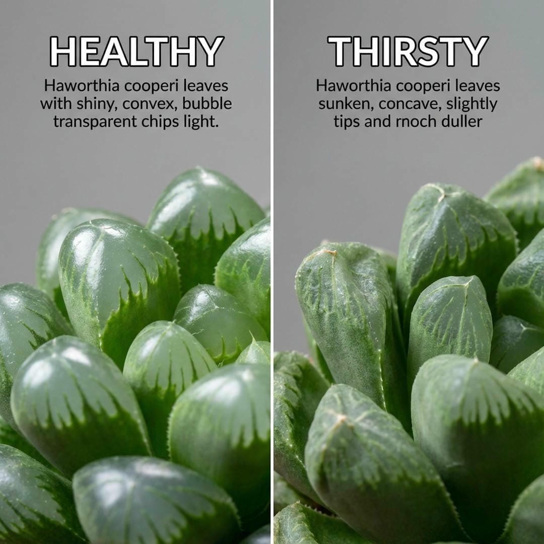 Comparison of hydrated vs thirsty Haworthia leaves