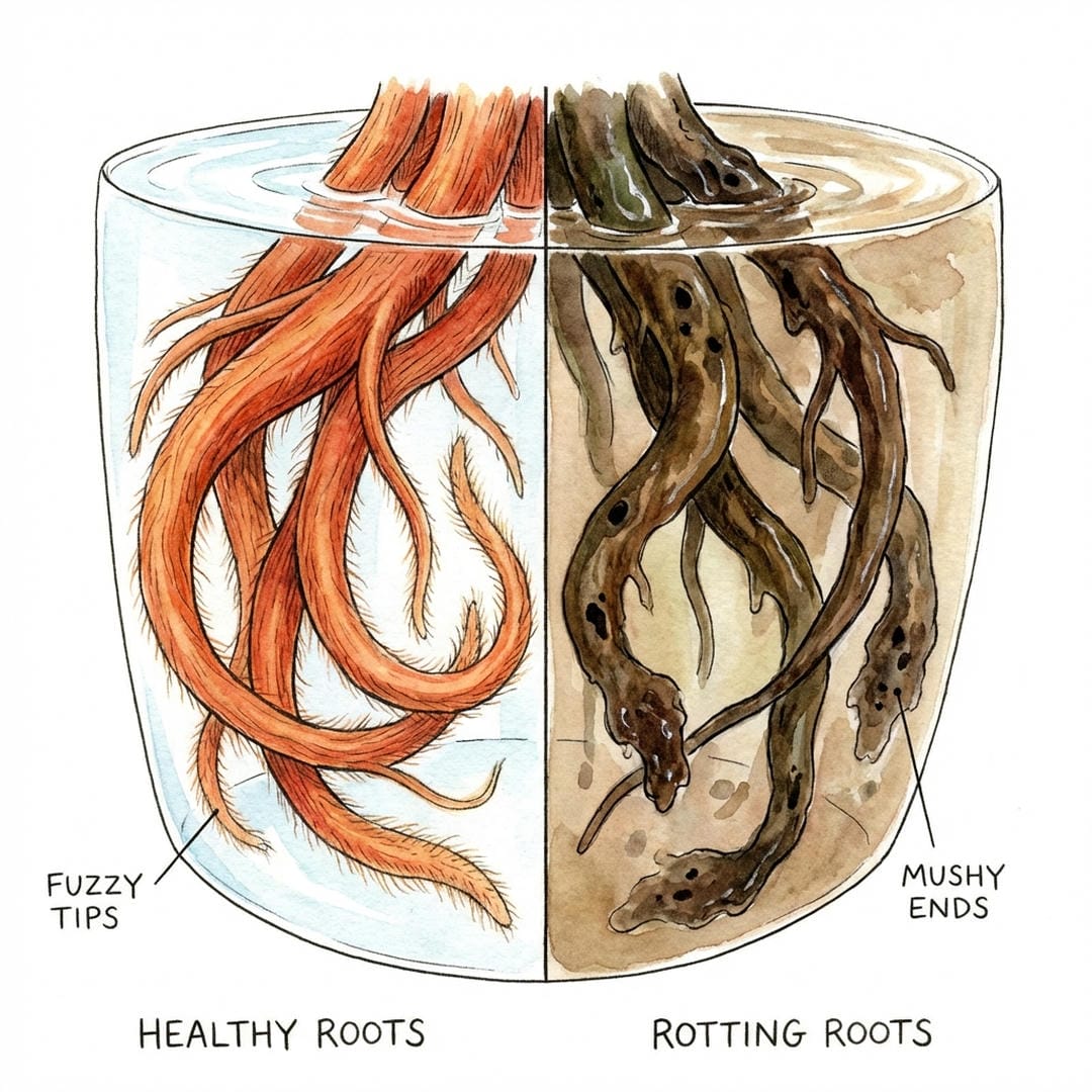 Comparison of healthy orange roots vs black rotting roots