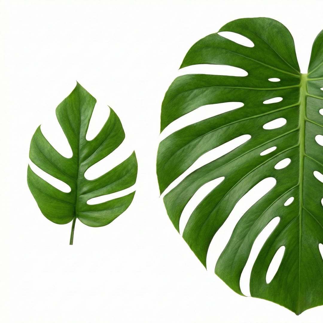 Side-by-side comparison of Mini Monstera and Monstera deliciosa leaves