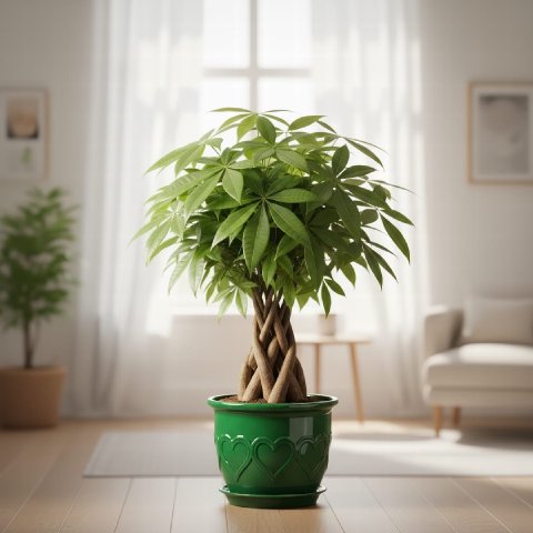 A Money Tree in a bright room with indirect light from a window.