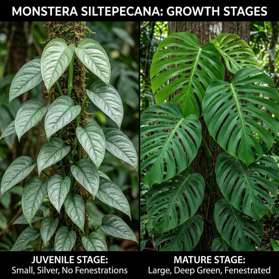 Comparison of juvenile and mature Monstera siltepecana