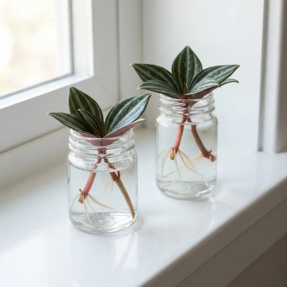 Watering a Parallel Peperomia in a well-draining pot, checking soil moisture with a finger before adding water.