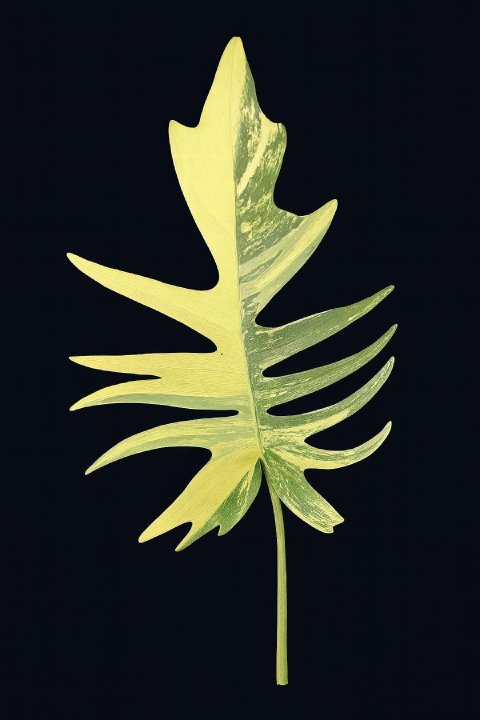 An extreme close-up of a variegated Florida Beauty x Tortum leaf, highlighting its delicate, deeply cut lobes.