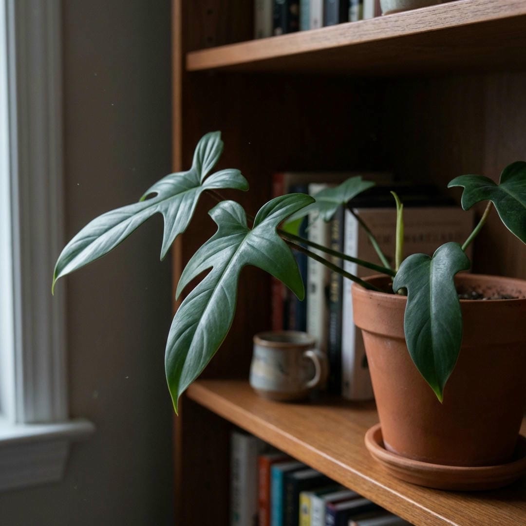 A Ghost plant with only green leaves due to low light