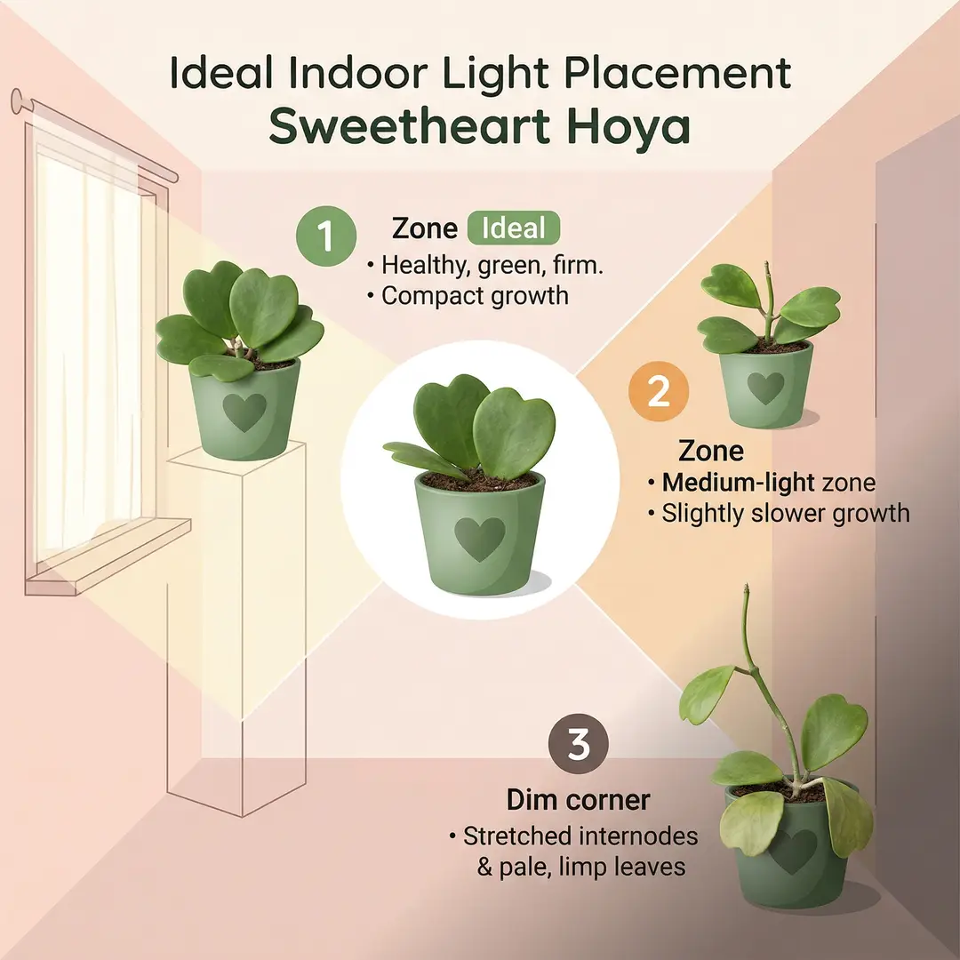 Ideal light conditions for Sweetheart Hoya indoors